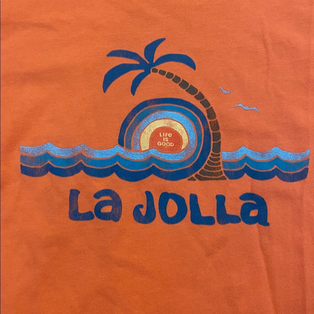 Life Is Good Wave Palm La Jolla S/S Crusher Tee T-Shirt Mango Orange Size LARGE